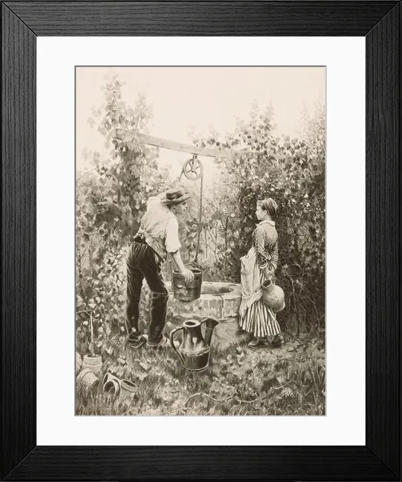 Framed Print : 1890 photogravure of a painting by American artist Daniel Ridgway Knight with the caption, At the Well Framed Print : 1890 photogravure of a painting by American artist Daniel Ridgway Knight with the caption, At the Well