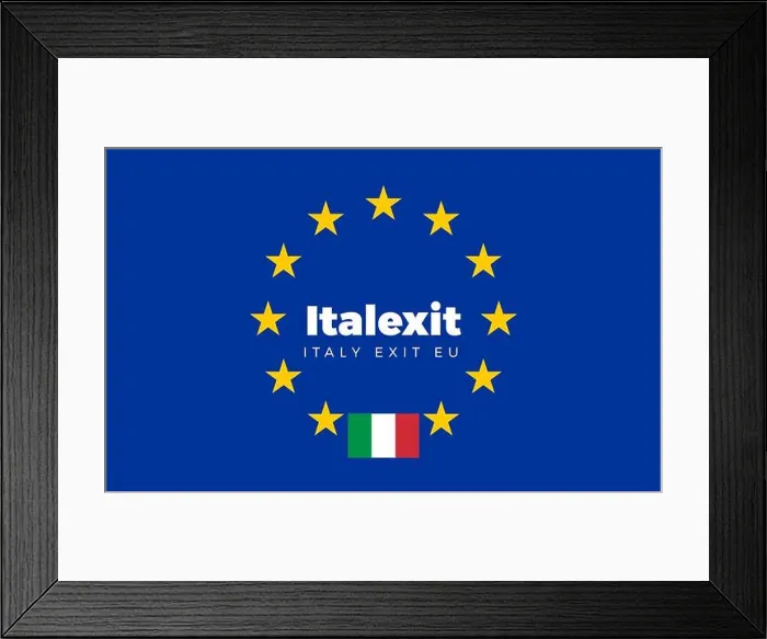 Framed Print : Flag of Italy on European Union. Italexit - Italy Exit EU Europe Framed Print : Flag of Italy on European Union. Italexit - Italy Exit EU Europe