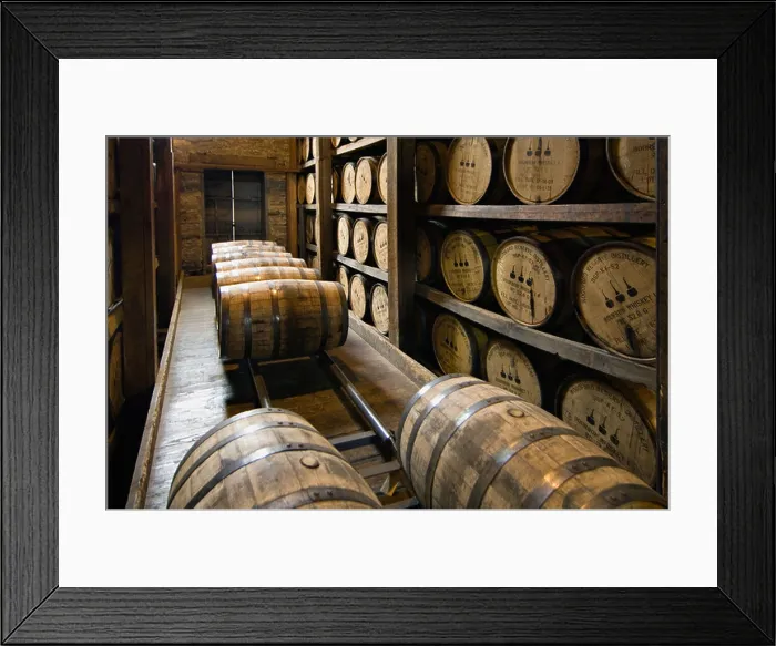 Framed Print : Barrels of Bourbon Aging in a Rick House at Woodford Reserve Distillery in Woodford County, Kentucky
