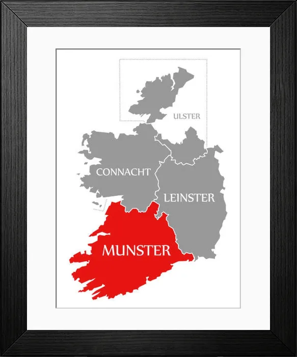 Framed Print : Munster red highlighted in map of Ireland Framed Print : Munster red highlighted in map of Ireland