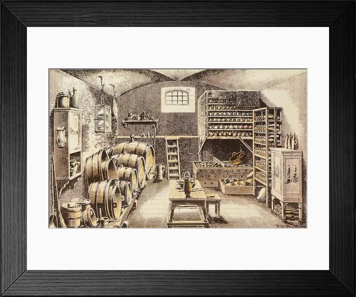 Framed Print : household, vessels, cellar with stocks of food Framed Print : household, vessels, cellar with stocks of food
