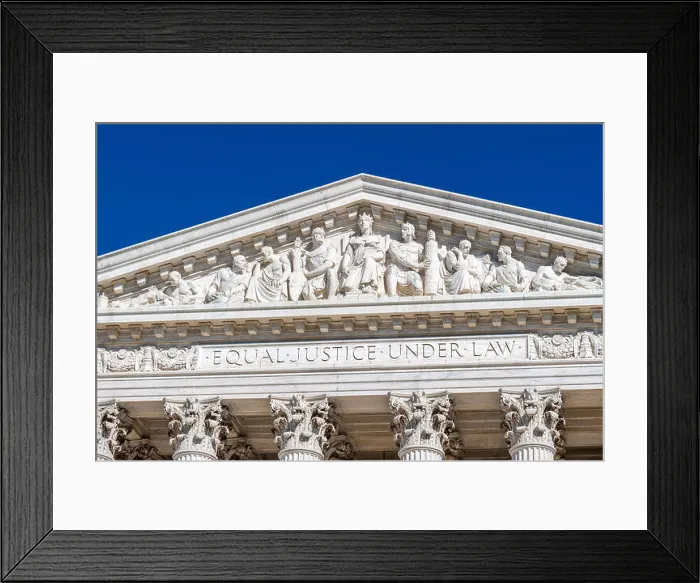 Framed Print : Washington DC. Main frieze of the US Supreme Court Building. On the architrave the famous words Equal Justice Under Law Framed Print : Washington DC. Main frieze of the US Supreme Court Building. On the architrave the famous words Equal Justice Under Law