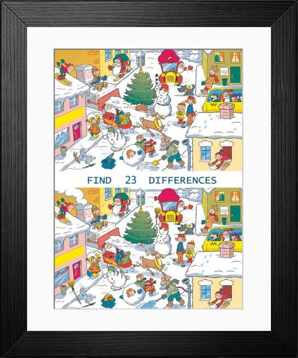 Framed Print : Vector puzzle with a city street before Christmas Framed Print : Vector puzzle with a city street before Christmas