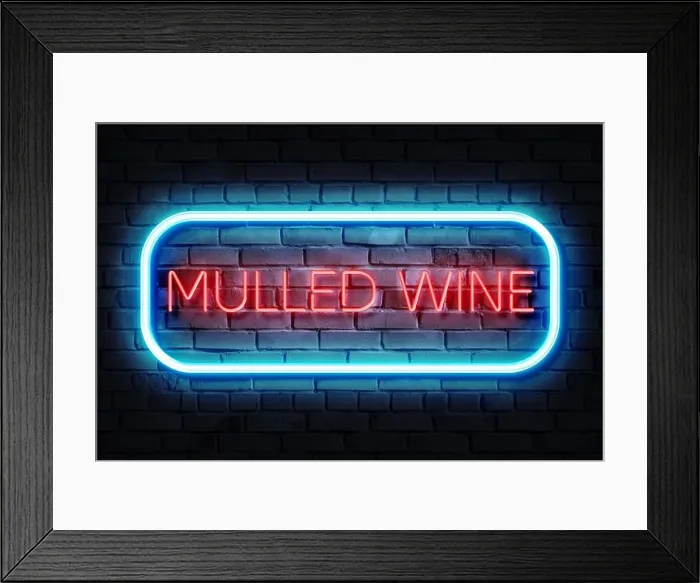 Framed Print : Mulled Wine Neon Sign Illustration on a dark background Framed Print : Mulled Wine Neon Sign Illustration on a dark background