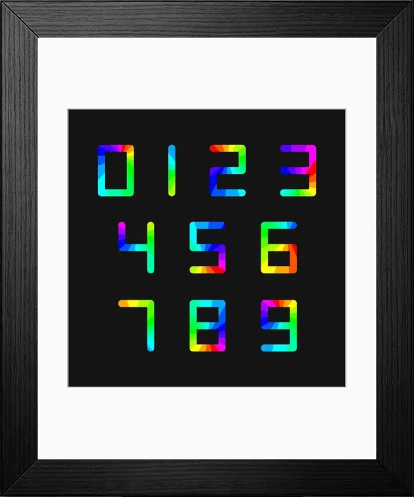 Framed Print : Set of digital numbers rainbow on a black background, vector illustration Framed Print : Set of digital numbers rainbow on a black background, vector illustration