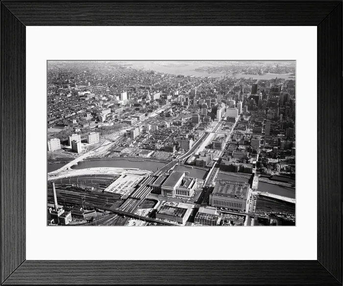Framed Print : 1950s 1959 AERIAL VIEW EAST TO CENTER CITY ACROSS SCHUYLKILL RIVER 30TH STREET TRAIN STATION IN FOREGROUND PHILADELPHIA Framed Print : 1950s 1959 AERIAL VIEW EAST TO CENTER CITY ACROSS SCHUYLKILL RIVER 30TH STREET TRAIN STATION IN FOREGROUND PHILADELPHIA