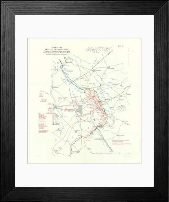 Framed Print : Battle of Frezenberg Ridge, 13th May 1915 night. Ypres First World War. 1928 map Framed Print : Battle of Frezenberg Ridge, 13th May 1915 night. Ypres First World War. 1928 map