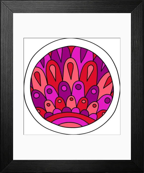 Framed Print : Round coloring page filled with hand drawn doodle motifs in a circle, isolated on white background. Vector illustration