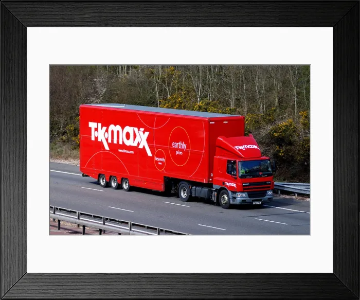 Framed Print : T K Maxx lorry on M40 motorway, UK Framed Print : T K Maxx lorry on M40 motorway, UK