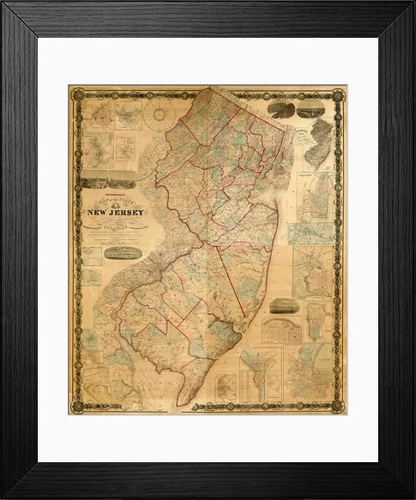 Framed Print : Historical map of New Jersey circa 1860