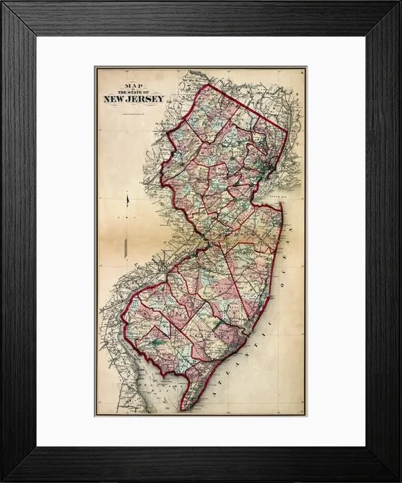Framed Print : Map of New Jersey from antique atlas dated 1873 Framed Print : Map of New Jersey from antique atlas dated 1873