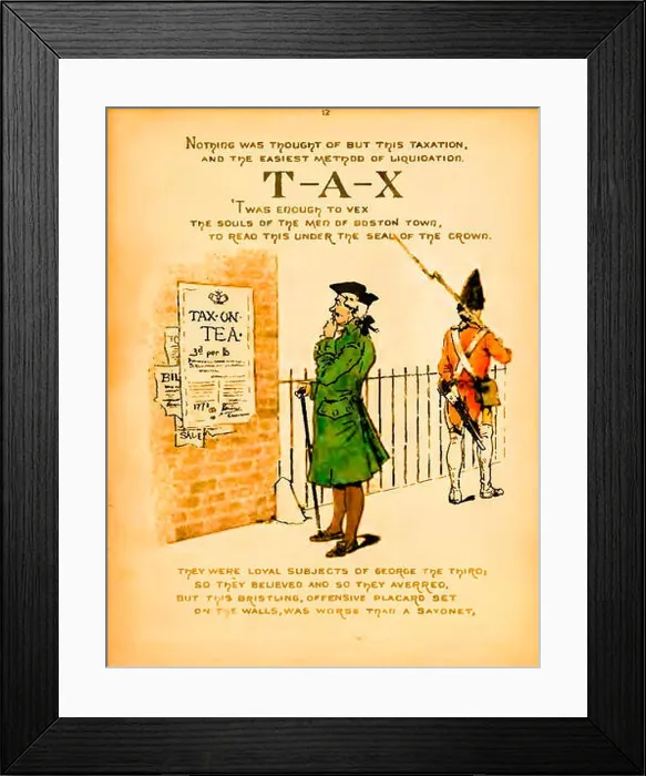Framed Print : Tax on Tea, Colonists learn of the Tea Act of 1773 which led to The Boston Tea Party rebellion on 16th December 1773 Framed Print : Tax on Tea, Colonists learn of the Tea Act of 1773 which led to The Boston Tea Party rebellion on 16th December 1773