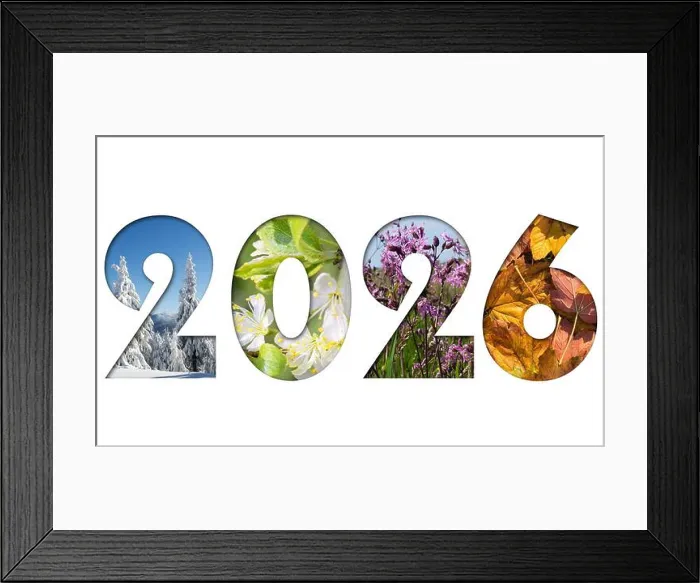 Framed Print : Number 2026 from four seasons photos for calendar, flyer, poster, postcard, banner Framed Print : Number 2026 from four seasons photos for calendar, flyer, poster, postcard, banner