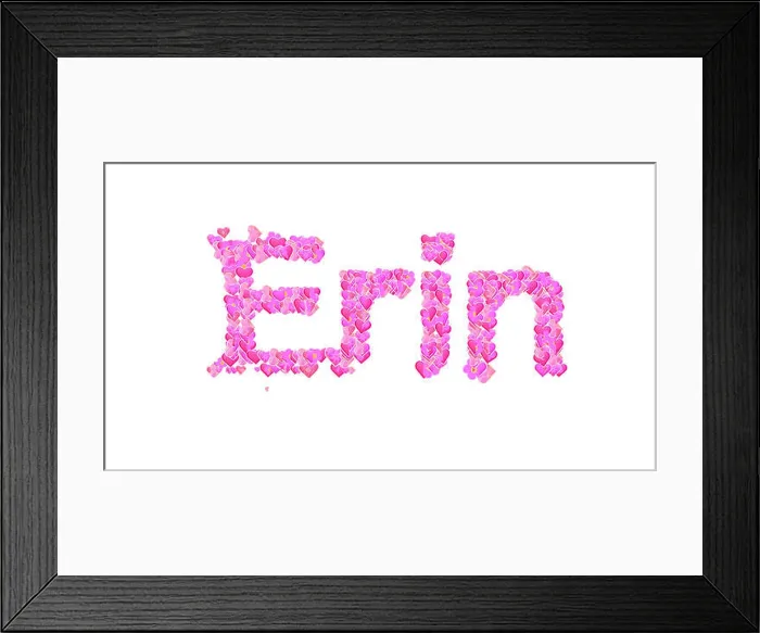 Framed Print : Erin female name set with hearts type design Framed Print : Erin female name set with hearts type design