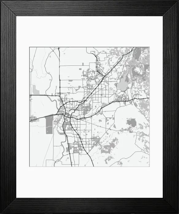 Framed Print : Map of Sacramento in California in grayscale. Contains layered vector with roads water, parks, etc Framed Print : Map of Sacramento in California in grayscale. Contains layered vector with roads water, parks, etc