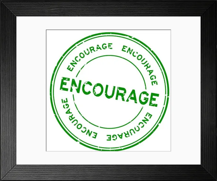 Framed Print : Grunge green encourage word round rubber seal stamp on white background Framed Print : Grunge green encourage word round rubber seal stamp on white background
