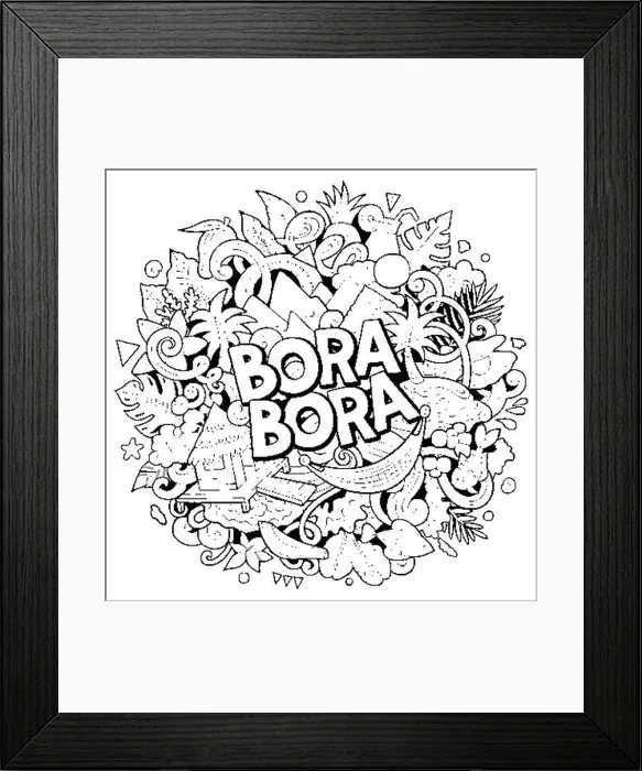 Framed Print : Bora-Bora hand drawn cartoon doodle illustration Framed Print : Bora-Bora hand drawn cartoon doodle illustration