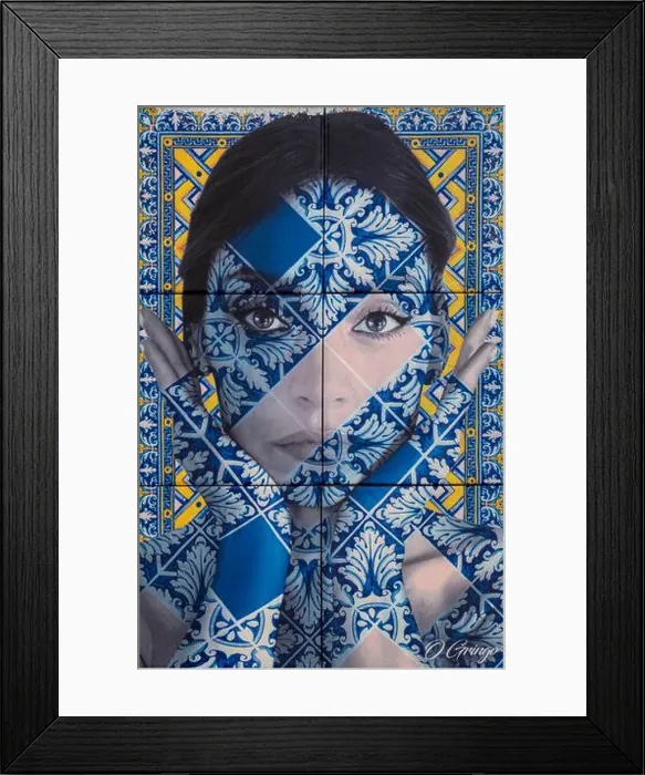 Framed Print : Female face depicted in modern style ceramic art, on a house in Bairro Alto; Lisbon, Portugal Framed Print : Female face depicted in modern style ceramic art, on a house in Bairro Alto; Lisbon, Portugal