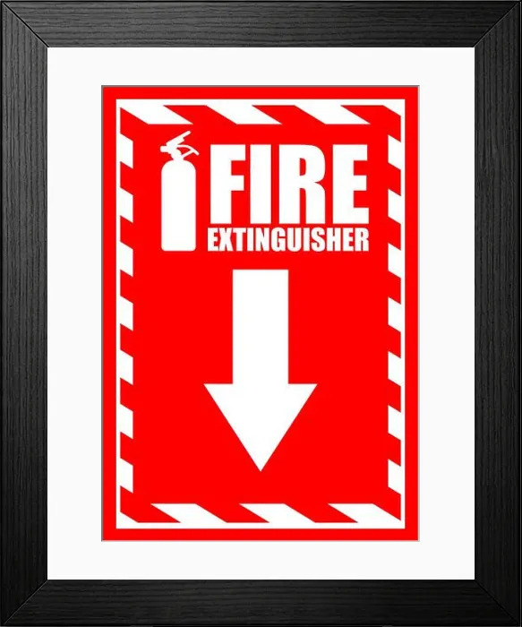 Framed Print : Fire extinguisher label sticker info design template Framed Print : Fire extinguisher label sticker info design template