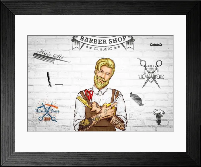 Framed Print : 3D wallpaper barber shop is a special and unique.3D illustration Framed Print : 3D wallpaper barber shop is a special and unique.3D illustration