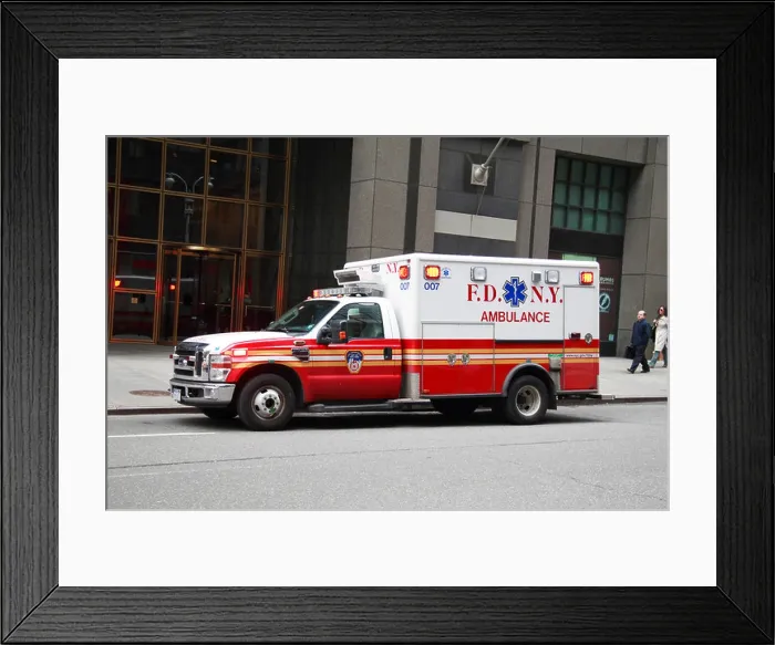 Framed Print : A New York Fire Department emergency vehicle / ambulance parked in New York City, United States Framed Print : A New York Fire Department emergency vehicle / ambulance parked in New York City, United States