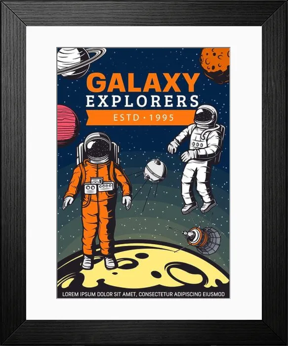 Framed Print : Space exploration retro design with vector rockets Framed Print : Space exploration retro design with vector rockets