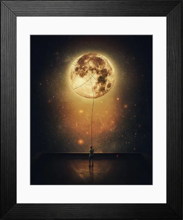 Framed Print : Surreal scene with a person stealing moon from the night sky Framed Print : Surreal scene with a person stealing moon from the night sky