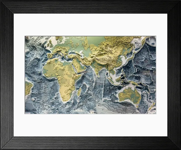 Framed Print : 3d printed model of earth relief with topographic heights of mountains and depth of oceans Framed Print : 3d printed model of earth relief with topographic heights of mountains and depth of oceans