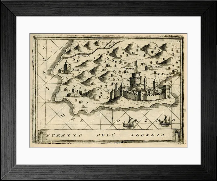 Framed Print : This 1688 map of Durazzo, Albania