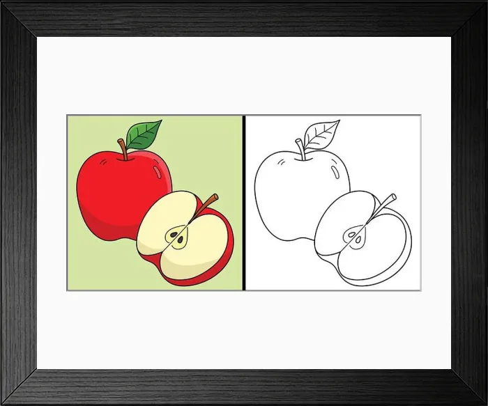 Framed Print : Apple Fruit Coloring Page Colored Illustration