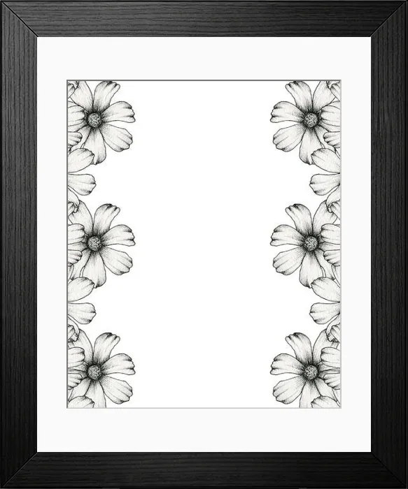 Framed Print : black and white floral frame design Framed Print : black and white floral frame design