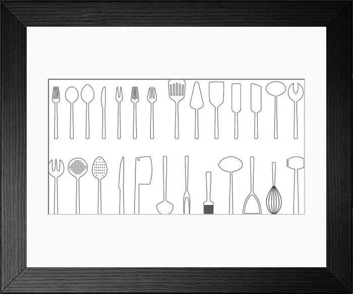 Framed Print : Set of cutlery outlines, vector illustration Framed Print : Set of cutlery outlines, vector illustration