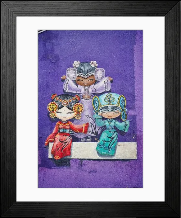 Framed Print : Cultural Girls, Wo Ai Nee -Street mural depicting 3 cute girls Framed Print : Cultural Girls, Wo Ai Nee -Street mural depicting 3 cute girls