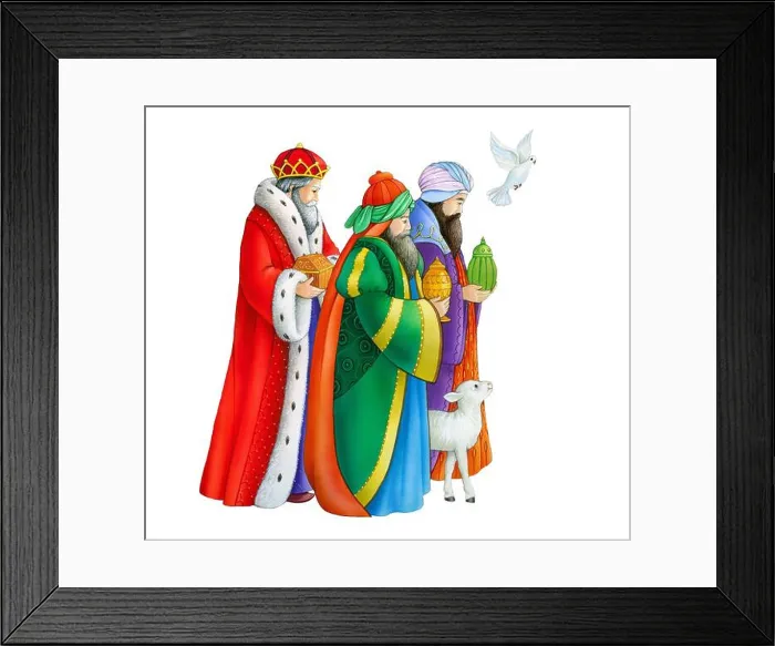 Framed Print : Three Wise Men & dove at Christmas on white background Framed Print : Three Wise Men & dove at Christmas on white background