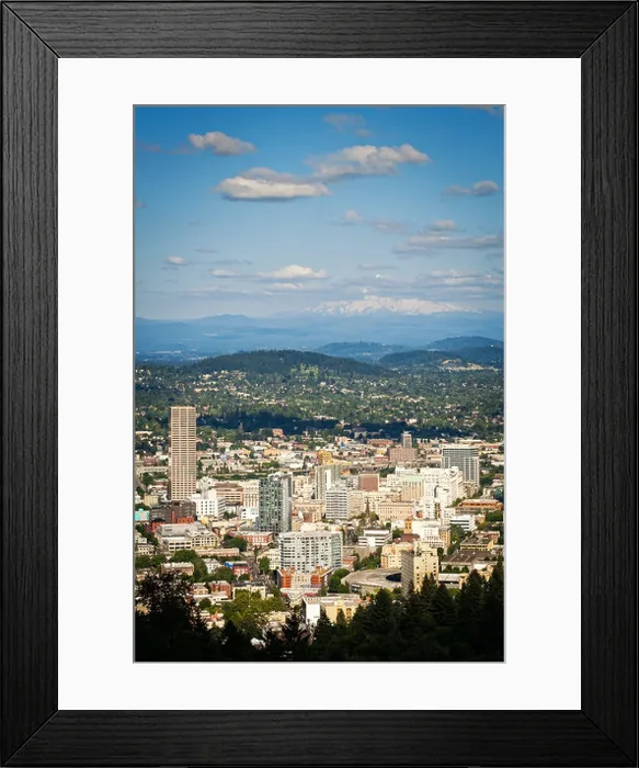 Framed Print : City of Portland Oregon in the afternoon, view from above, Mount Hood in the distance Framed Print : City of Portland Oregon in the afternoon, view from above, Mount Hood in the distance