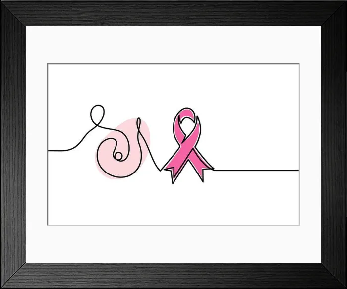 Framed Print : Breast cancer awareness ribbon hand drawn with single one continuous line Framed Print : Breast cancer awareness ribbon hand drawn with single one continuous line