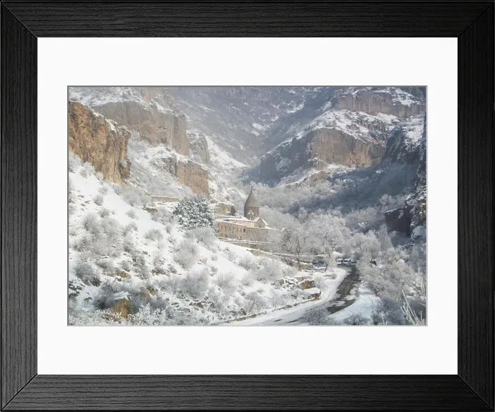 Framed Print : A winter panorama of Geghard Monastery, unique architectural construction and a UNESCO World Heritage in Armenia Framed Print : A winter panorama of Geghard Monastery, unique architectural construction and a UNESCO World Heritage in Armenia