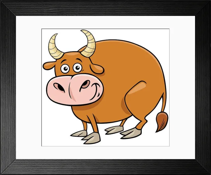 Framed Print : Cartoon funny bull farm animal character