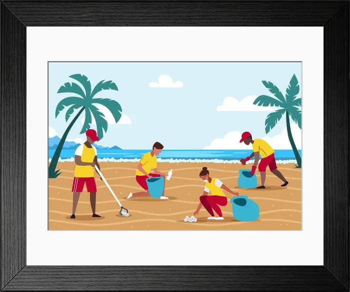 Framed Print : Illustration of people cleaning beach Vector illustration Framed Print : Illustration of people cleaning beach Vector illustration