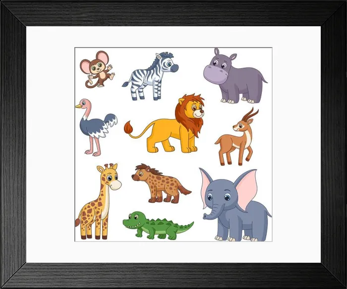 Framed Print : Cute jungle cartoon animals. Safari animal Framed Print : Cute jungle cartoon animals. Safari animal