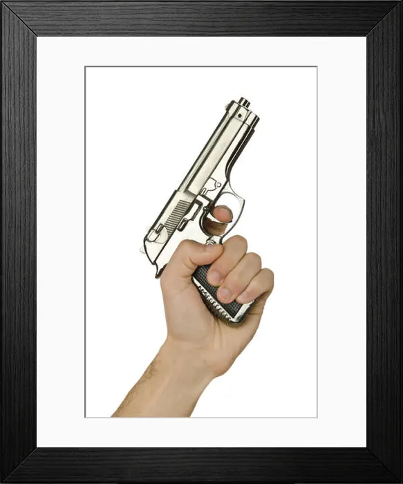 Framed Print : Gun in the hand on white Framed Print : Gun in the hand on white
