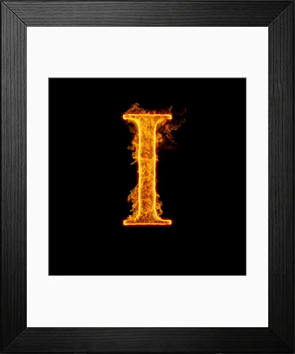Framed Print : Fire alphabet letter I isolated on black background