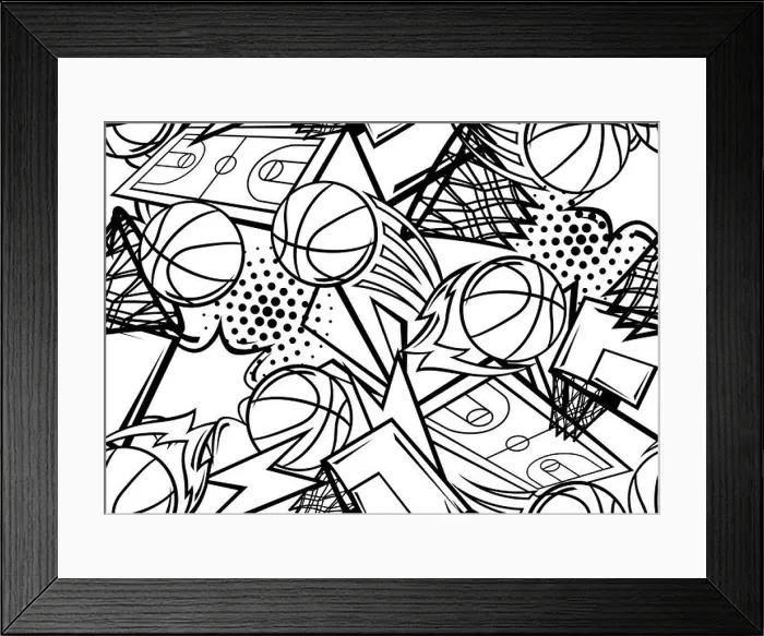 Framed Print : Pattern with basketball items. Sport club illustration Framed Print : Pattern with basketball items. Sport club illustration