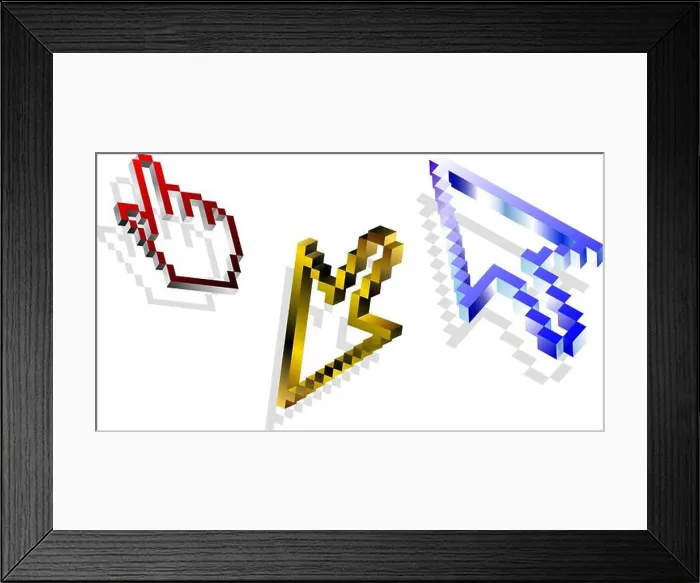 Framed Print : Pixel arrow 3D cursors. Computer mouse Framed Print : Pixel arrow 3D cursors. Computer mouse