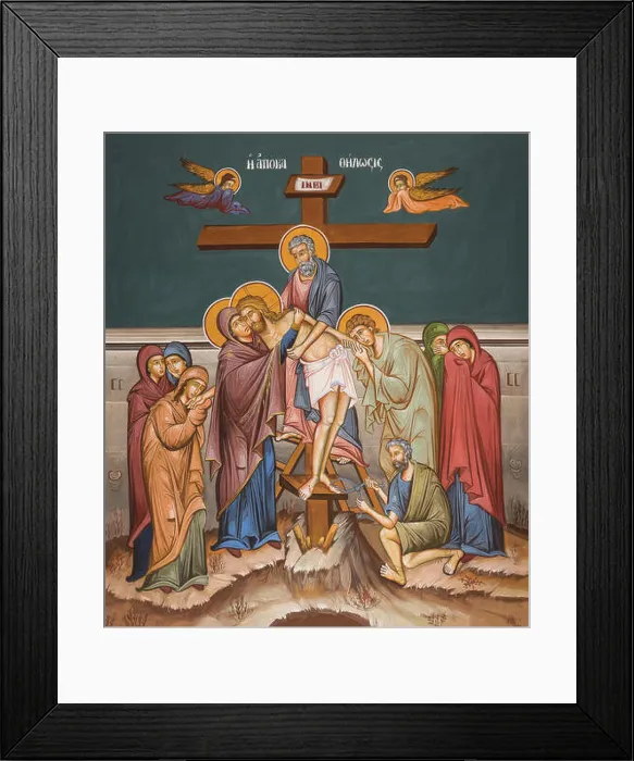 Framed Print : Orthodox icon of deposition of body of Christ from cross Framed Print : Orthodox icon of deposition of body of Christ from cross
