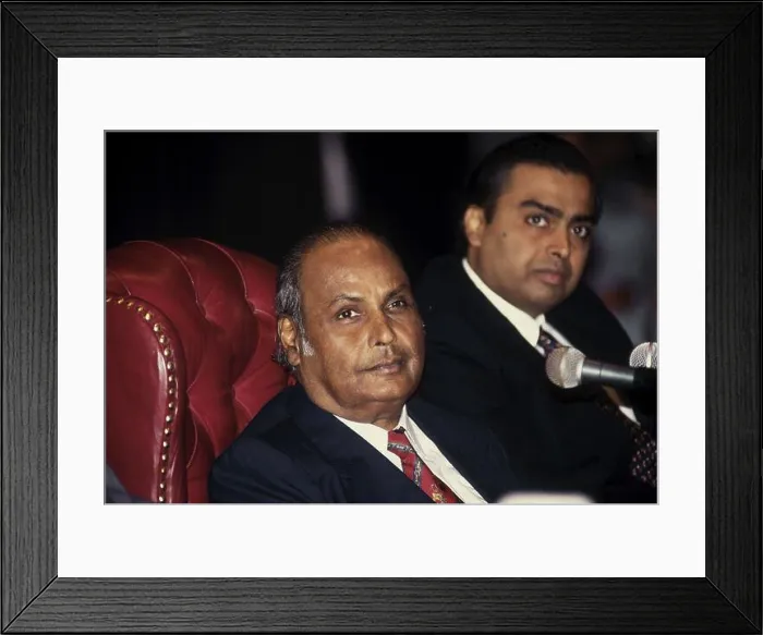 Framed Print : Indian businessman and industrialist Dhirubhai and Mukesh Ambani NO MR Framed Print : Indian businessman and industrialist Dhirubhai and Mukesh Ambani NO MR