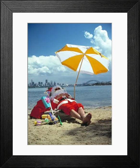 Framed Print : Australia. Sydney. Christmas in summer. Santa Claus at the beach Framed Print : Australia. Sydney. Christmas in summer. Santa Claus at the beach
