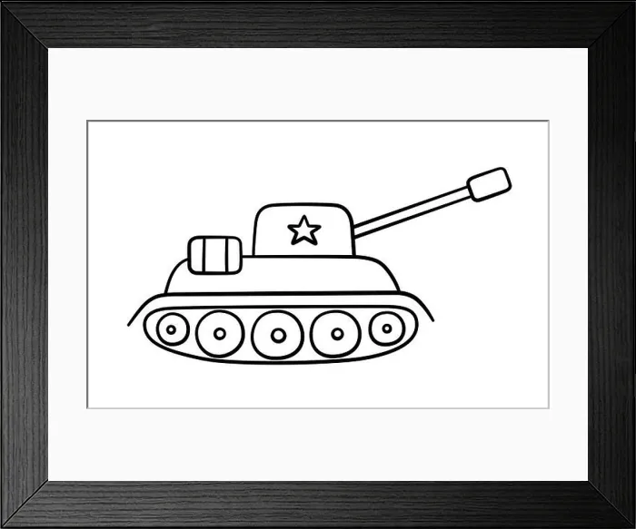 Framed Print : Hand drawn military tank with star. Children drawing of a war tank. Vector illustration isolated on white background Framed Print : Hand drawn military tank with star. Children drawing of a war tank. Vector illustration isolated on white background