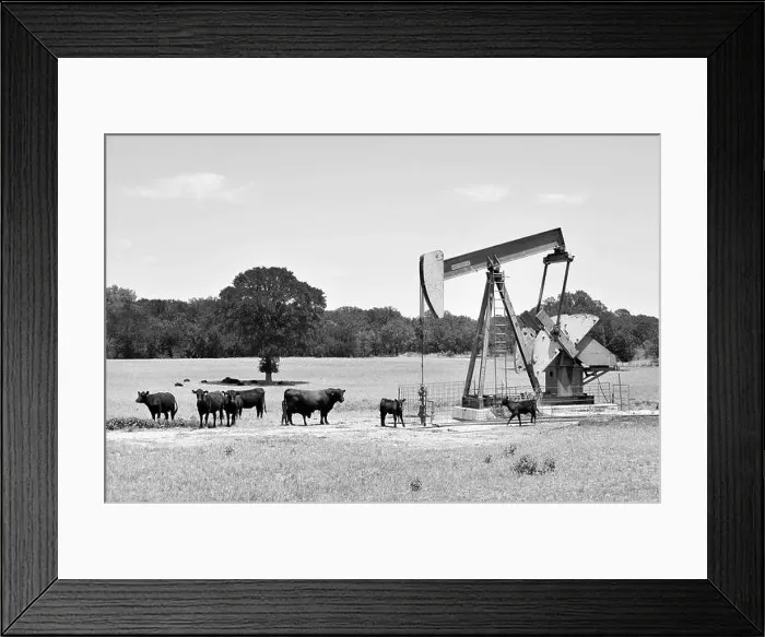 Framed Print : Texas oil well pumper in black and white with room for your type Framed Print : Texas oil well pumper in black and white with room for your type