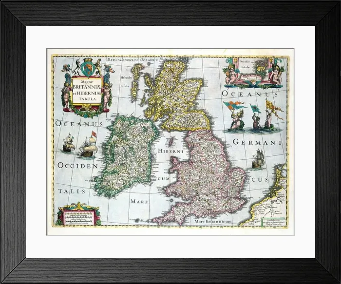 Framed Print : Vintage medieval map of Great Britain 1661 with illustrations Framed Print : Vintage medieval map of Great Britain 1661 with illustrations